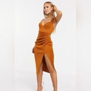 Asos Elegant Burnt Orange Midi Dress Size Small